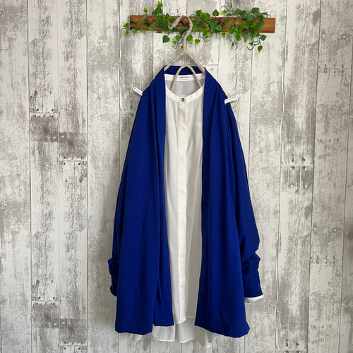 春秋ロイヤルブルーニットドルマンローブカーディガン カーディガン