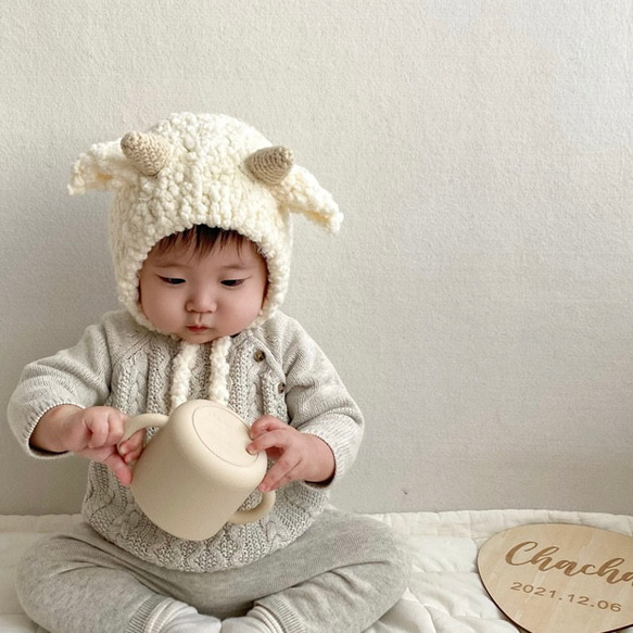 即納《 mokomoko✨ ヤギさんのお耳帽子 》子供服 / カジュアル / 出産祝い / プチギフト / NI-029 8枚目の画像