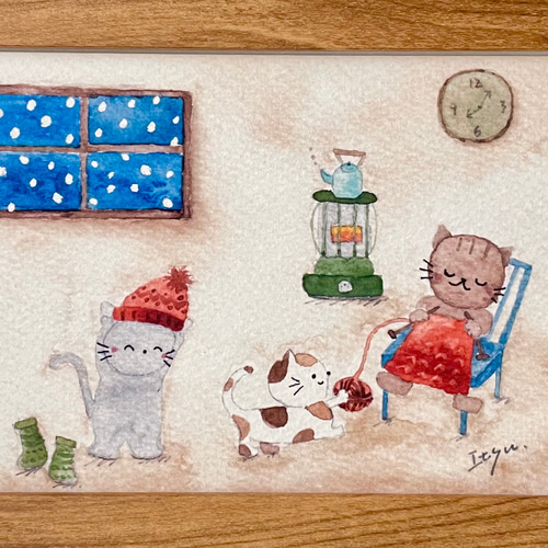 色鉛筆画 A4.猫 クリスマス2 Yahoo!オークション - 猫色鉛筆画A4・キジトラ・2