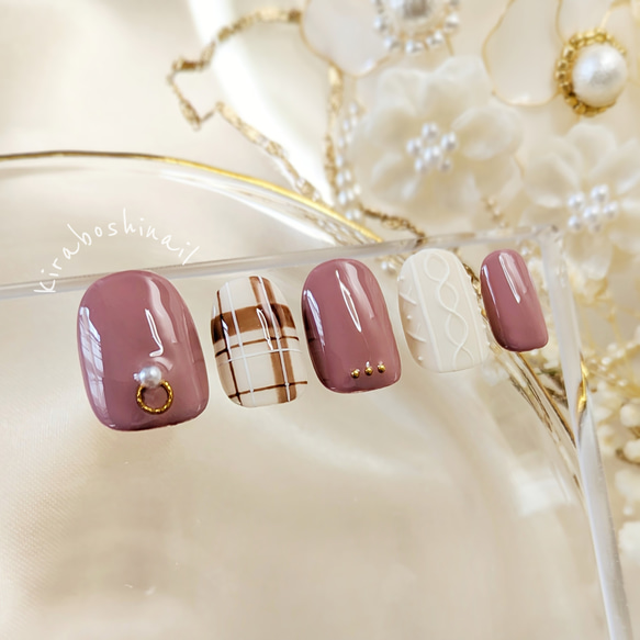 即おしゃれ♪ニット＆艶仕上げチェックネイル 【サイズオーダー制  