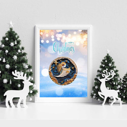 北欧エンジェル・聖夜を照らす天使のオーラ - 心が落ち着く美しいクリスマスブルーアートポスター 3枚目の画像
