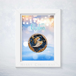 北欧エンジェル・聖夜を照らす天使のオーラ - 心が落ち着く美しいクリスマスブルーアートポスター 1枚目の画像