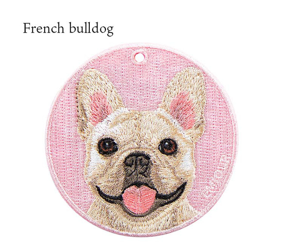キーホルダー 犬 刺繍 チャーム 母の日 フレンチブル ピンク プレゼント ギフト  両面 ストラップ or-014 7枚目の画像