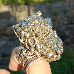 黃鐵礦原礦手工銀戒 純銀戒指~ 「Power」~ Pyrite Silver Ring 第5張的照片