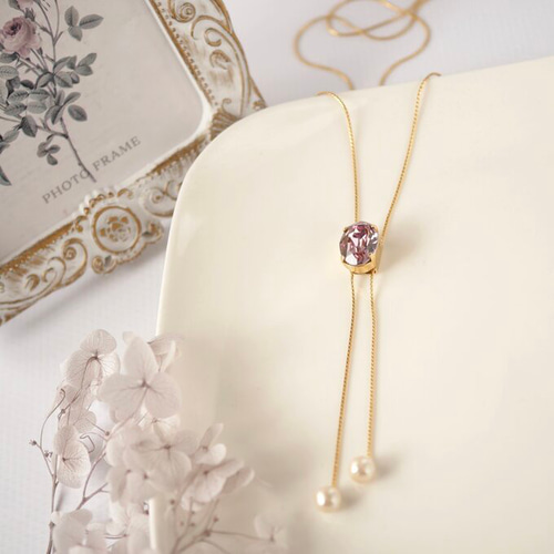 スワロフスキー コットンパール ループタイ ネックレス ロング 長さ