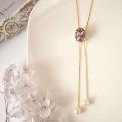 ハンドメイド　コットンパールとスワロフスキーを贅沢に使用したネックレス 送料無料＞スワロフスキー＆コットンパール シックなお洋服が