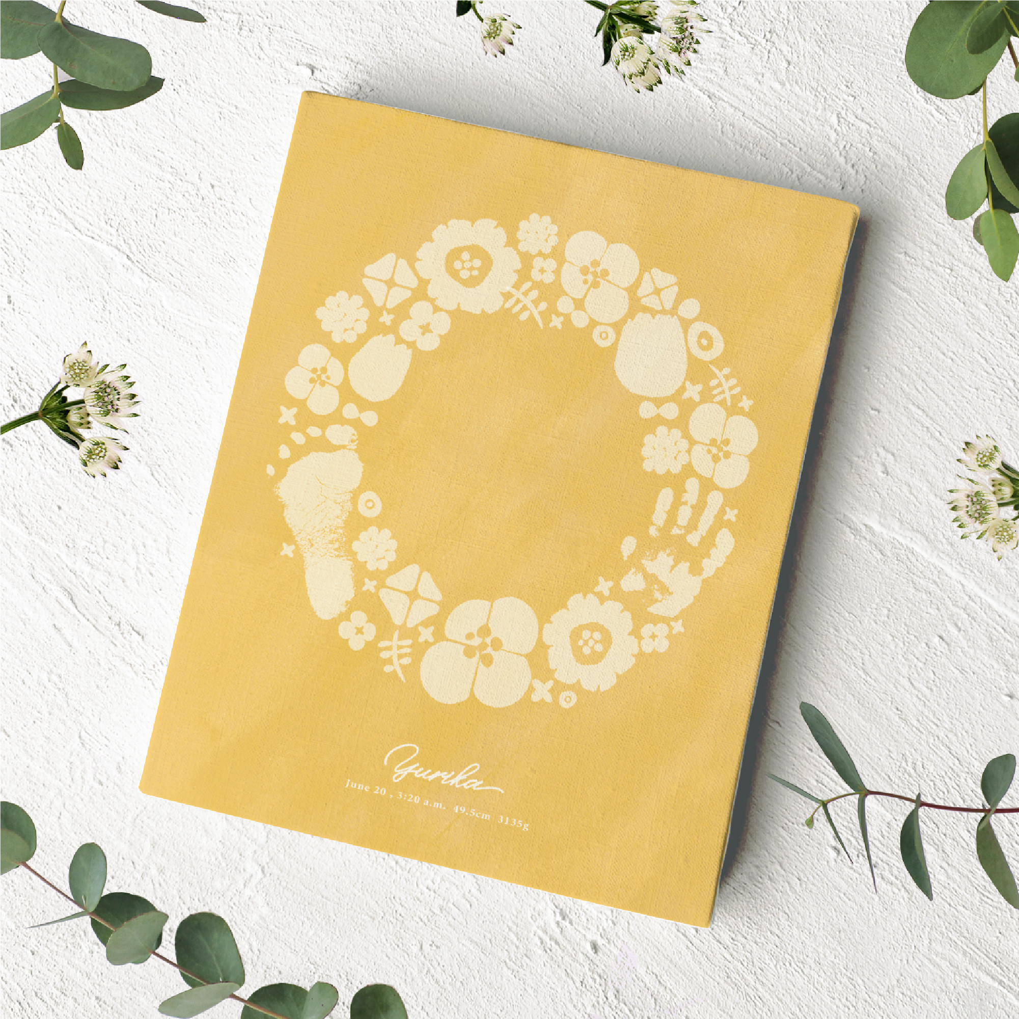 【手足形で作るフラワーリース】命名書 / キャンバスボード / 030_2