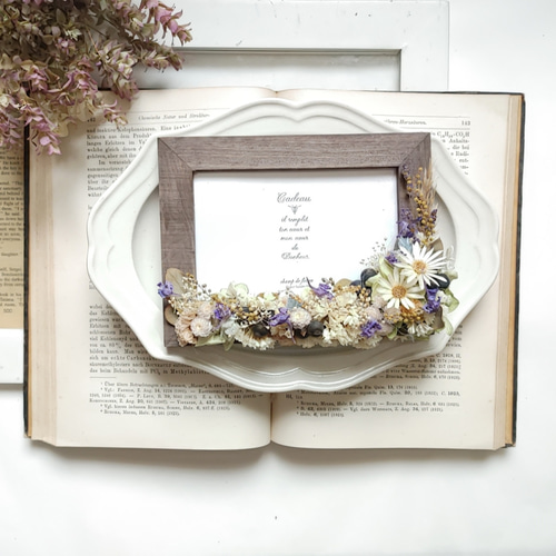 メッセージ変更可能”ドライフラワーのフォトフレーム(L版サイズ