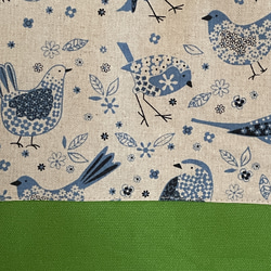 大きめサイズ　青い鳥探してレッスンバック　11号帆布リーフグリーン切替　ループ　35×45 3枚目の画像