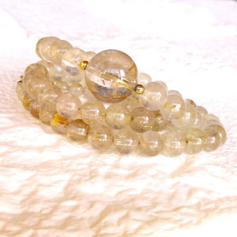 【A84】　ネックレス　ゴールデンルチルクォーツ　金針水晶　天然石　天然石ビーズアクセサリー