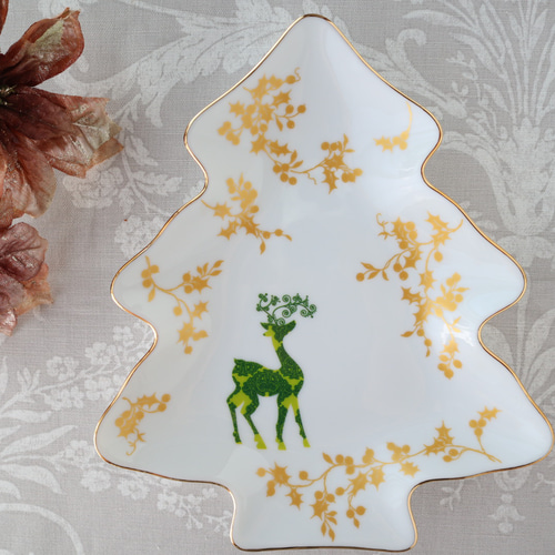 トナカイ☆ツリー型プレートLサイズ（グリーン） クリスマス