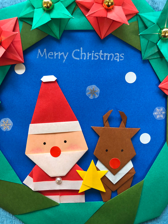 クリスマス　リース　折り紙　壁面飾り 2枚目の画像