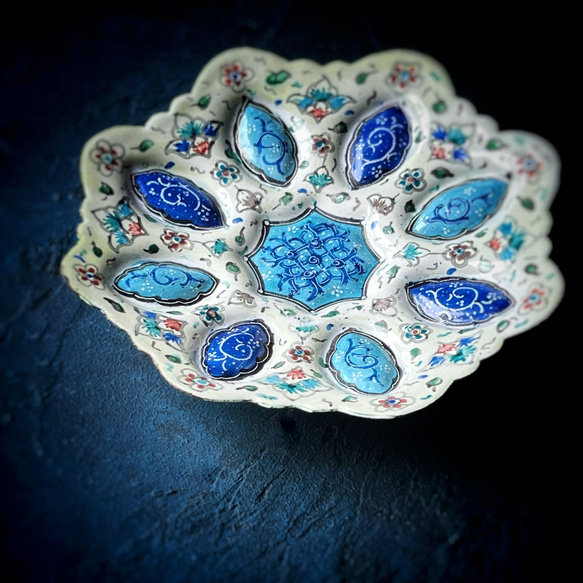 ペルシャのエナメル皿　ジュエリートレイ　飾り皿　Φ11ｃｍ【ミーナーカーリー010-031】 5枚目の画像
