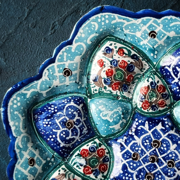 ペルシャのエナメル皿　ジュエリートレイ　飾り皿　Φ11ｃｍ【ミーナーカーリー010-030】 3枚目の画像