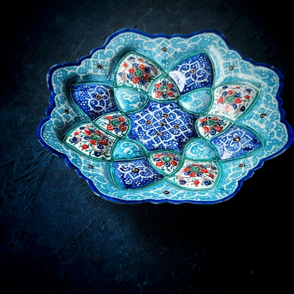 ペルシャのエナメル皿　ジュエリートレイ　飾り皿　Φ11ｃｍ【ミーナーカーリー010-030】 4枚目の画像