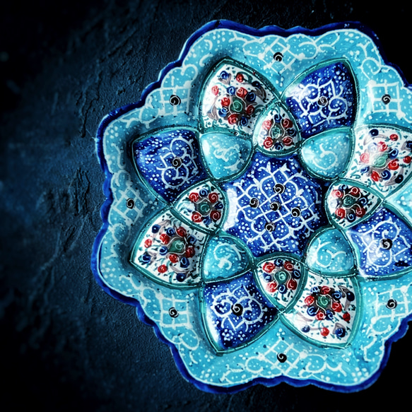 ペルシャのエナメル皿　ジュエリートレイ　飾り皿　Φ11ｃｍ【ミーナーカーリー010-030】 2枚目の画像