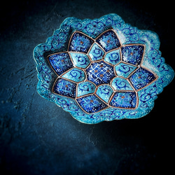 ペルシャのエナメル皿　ジュエリートレイ　飾り皿　Φ11ｃｍ【ミーナーカーリー010-029】 5枚目の画像