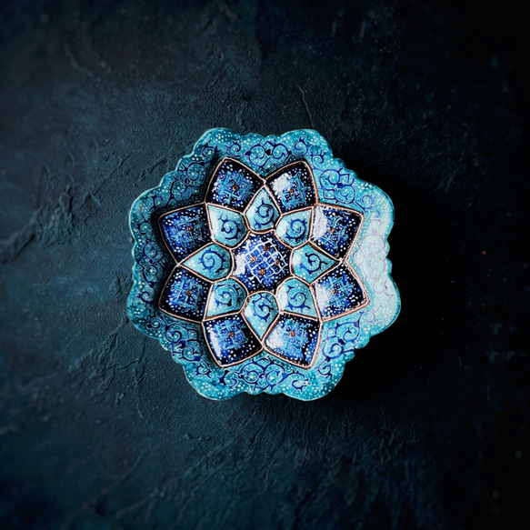 ペルシャのエナメル皿　ジュエリートレイ　飾り皿　Φ11ｃｍ【ミーナーカーリー010-029】 1枚目の画像