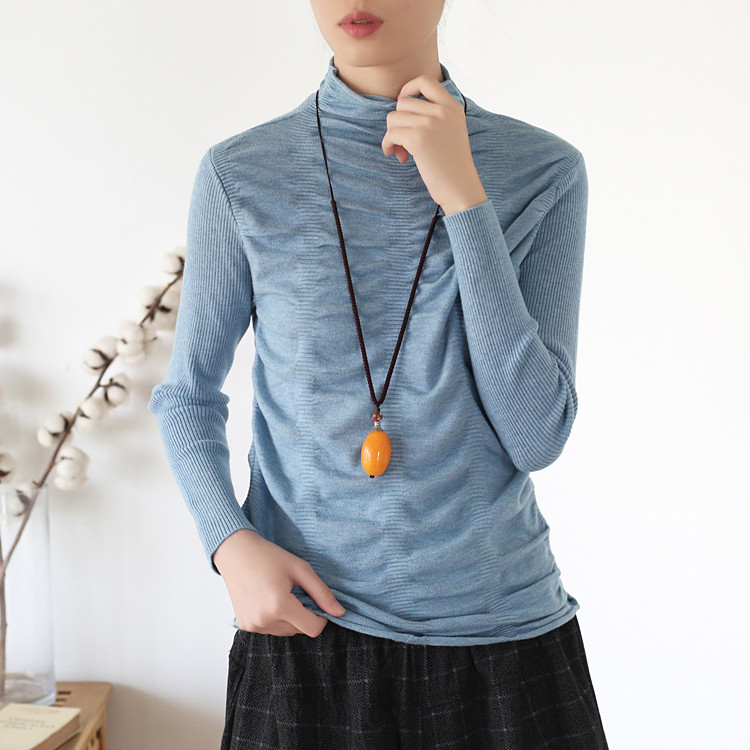 ドレープが魅せる高級感♪カシミヤ混カットソー ライトブルー