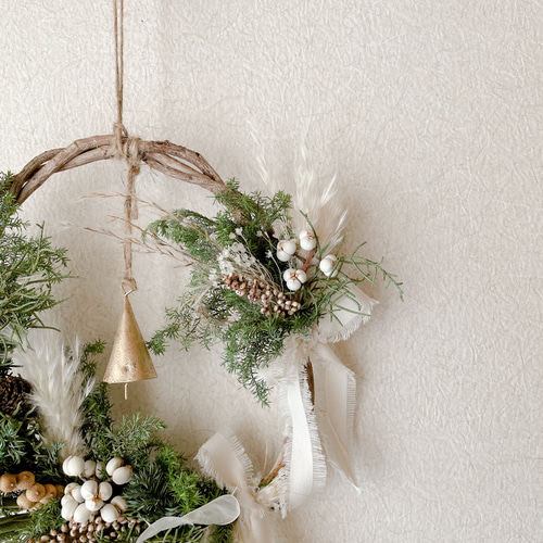 光触媒フラワー ドライスタイル カウベル スワッグ クリスマスリース 造花 花 光触媒フラワー ドライスタイル カウベル スワッグ クリスマス