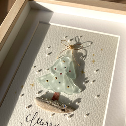 White Xmas tree シーグラス／天然石／フレームアート／クリスマス White Xmas tree シーグラス／天然石／フレームアート