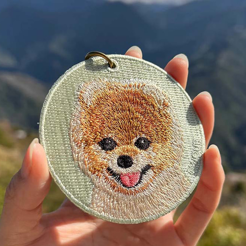 キーホルダー 犬 刺繍 ポメラニアン 動物 愛犬 プレゼント ギフト 両面