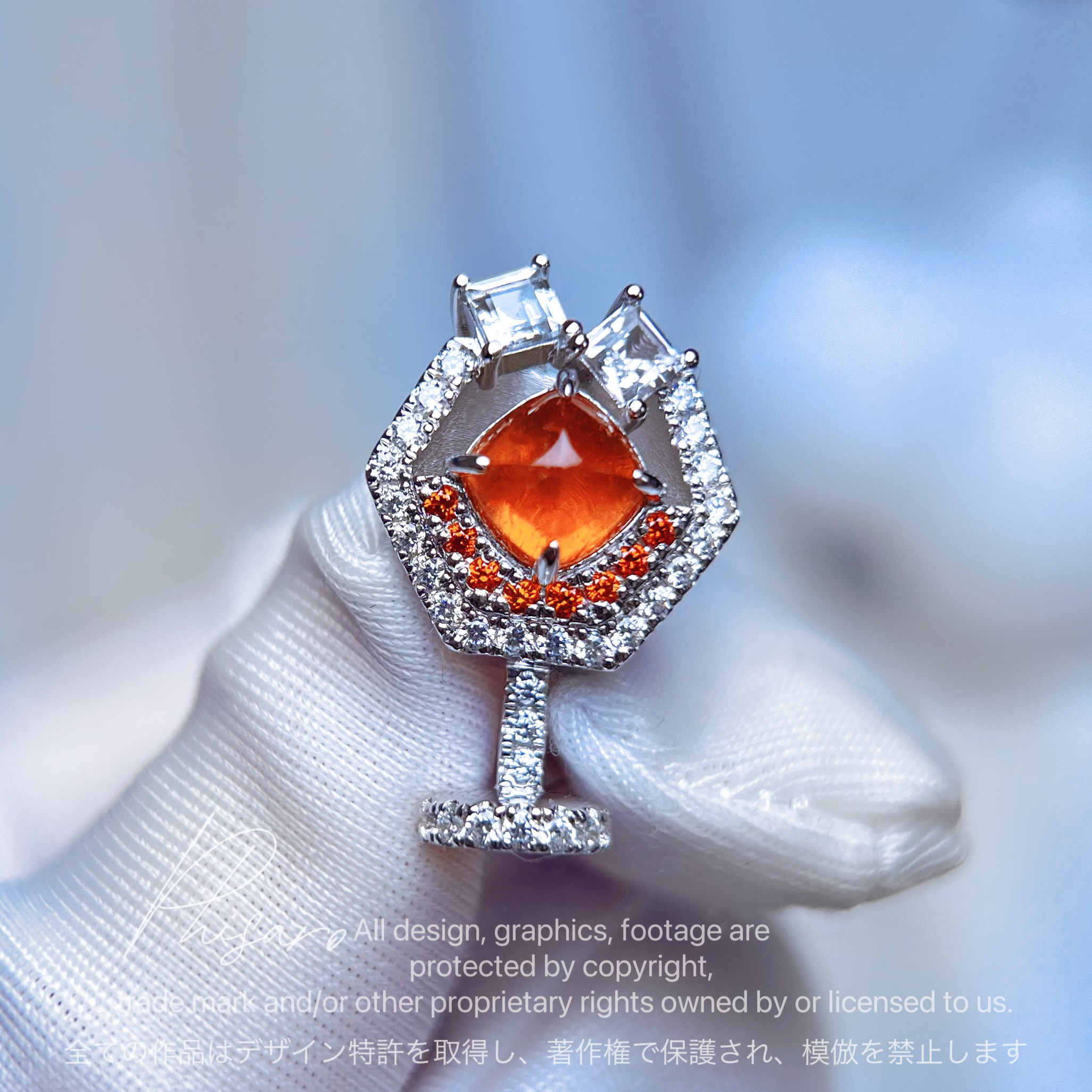 オレンジワイン　イヤリング　ファンタ石