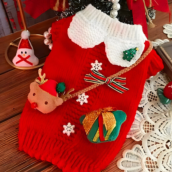 犬服 犬セーター ふわふわ かわいい クリスマス 飾り付き バッグ付き 防寒 ペットセーター 冬 秋 春 よそ行き 3枚目の画像