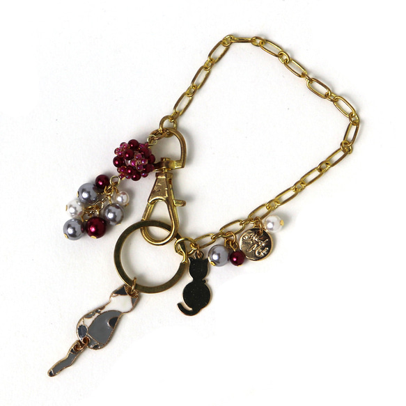 ◇ キット 猫チャームとパールのバッグチャーム ビーズキット アクセサリー制作キット ハンドメイド てづくり 大人 猫 2枚目の画像