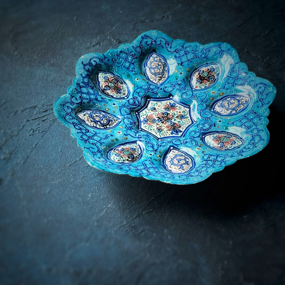 ペルシャのエナメル皿　ジュエリートレイ　飾り皿　Φ11ｃｍ【ミーナーカーリー010-025】 5枚目の画像