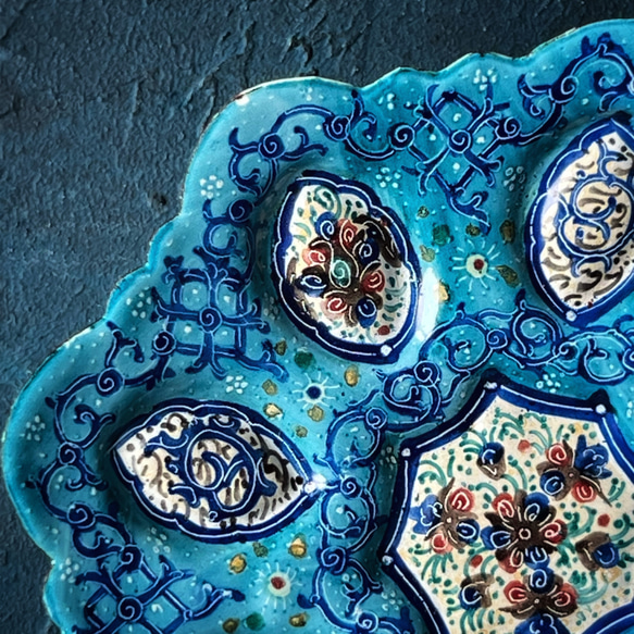 ペルシャのエナメル皿　ジュエリートレイ　飾り皿　Φ11ｃｍ【ミーナーカーリー010-025】 3枚目の画像