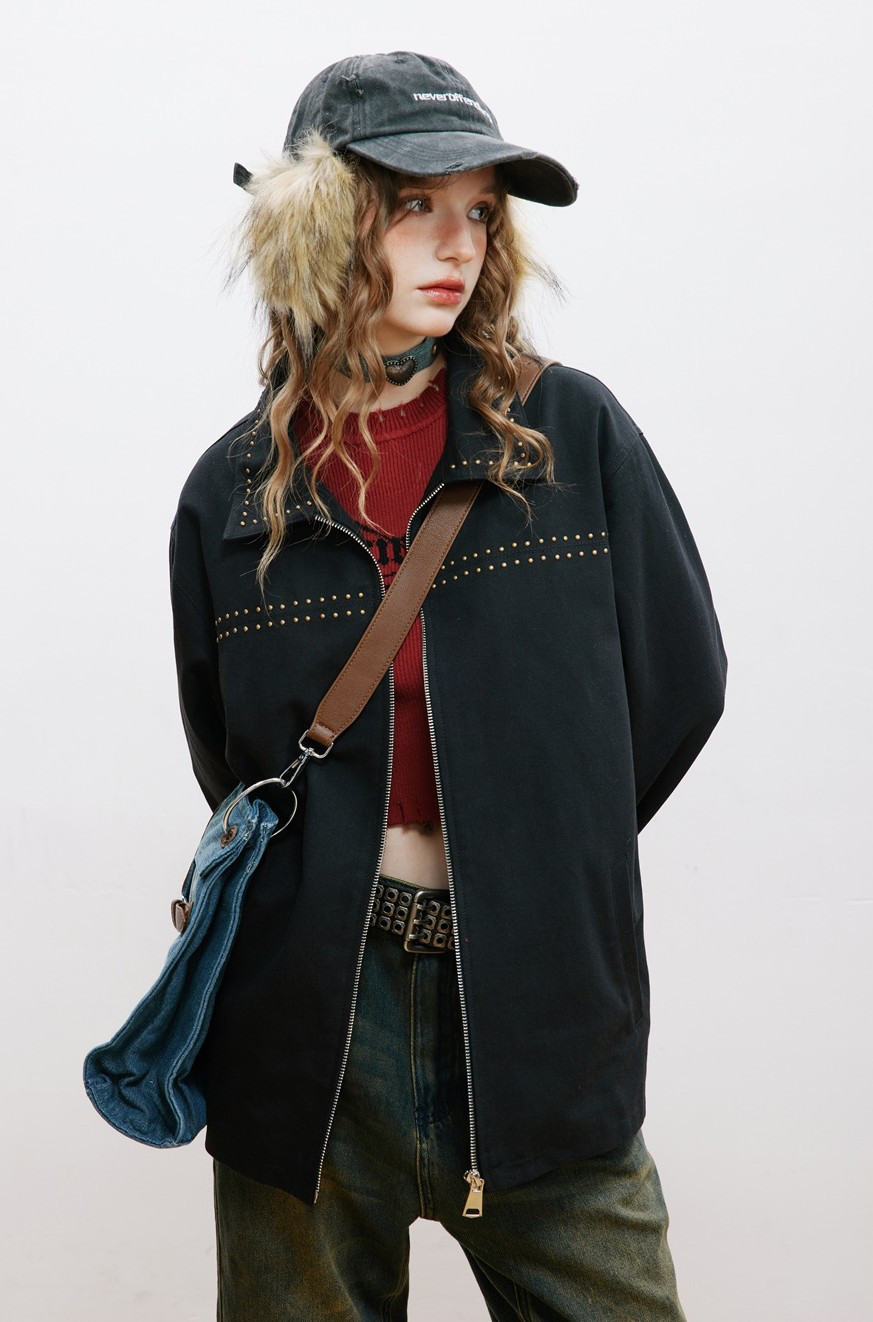 ダークリベット復古工装ジャケット男女コート23-1110