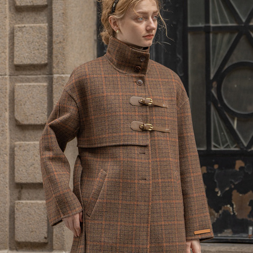 再販】クラシカルなチェック柄 手縫いミドルコート ゆったり目