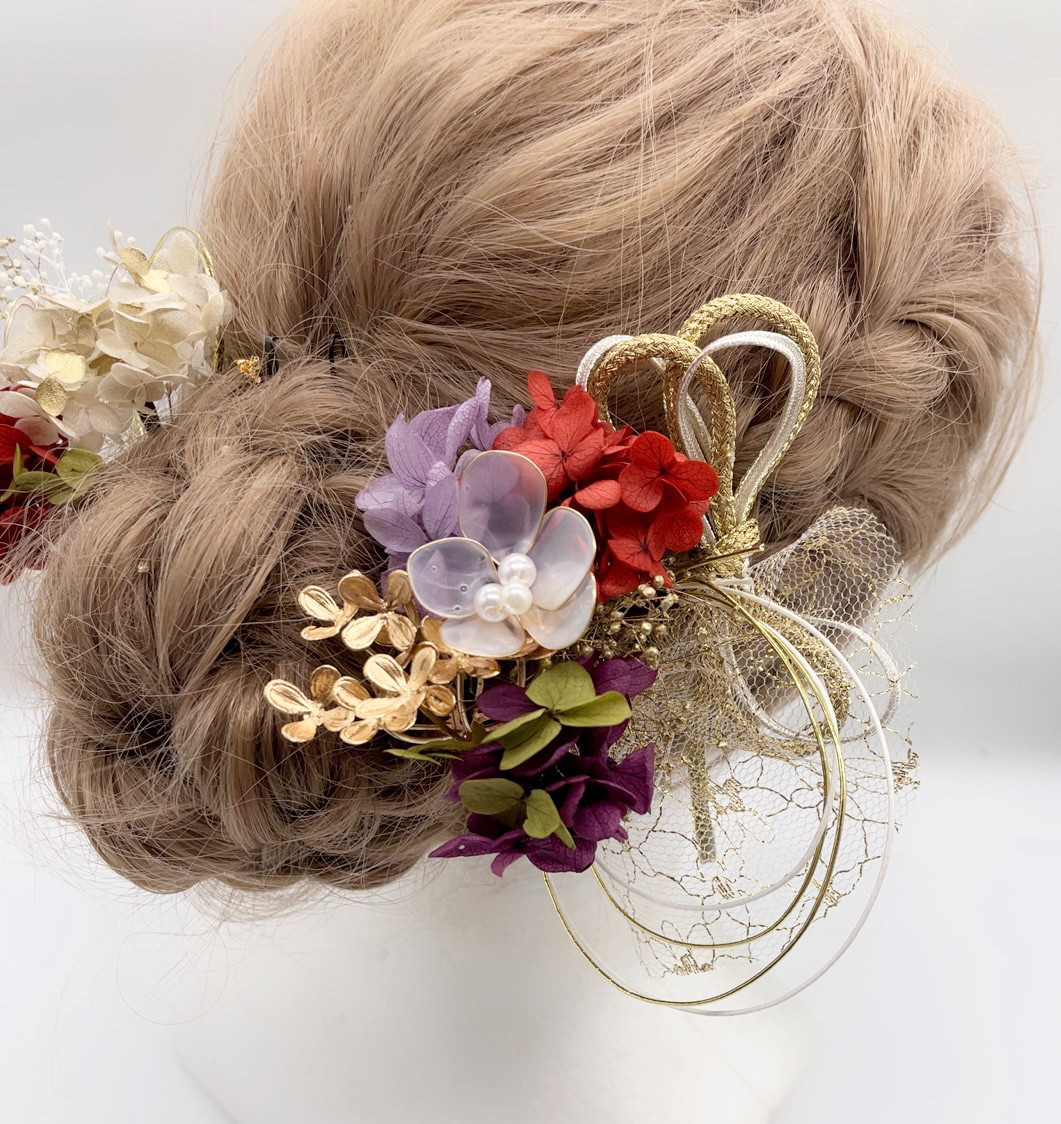 和装髪飾り　ヘッドドレス　水引×金箔