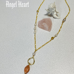 新作！～Angel　Heart～　天然石　水晶とムーンストーン イエローアクアオーラ などのネックレス　GOLD 1枚目の画像