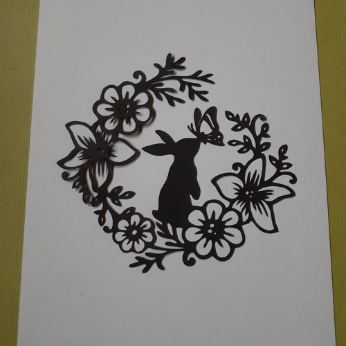 絵画　うさぎの切り絵 切り絵額装（SUN&MOON) うさぎ | うさぎセレクトショップ森音