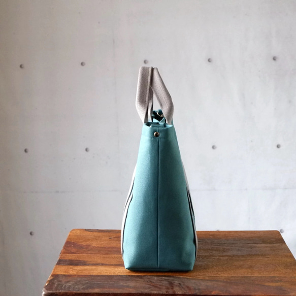 トートＭ◇Urban | 倉敷帆布 | ターコイズ×グレー 3枚目の画像