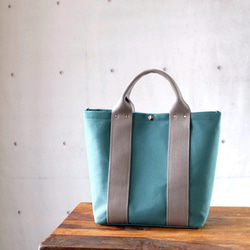 トートＭ◇Urban | 倉敷帆布 | ターコイズ×グレー 1枚目の画像