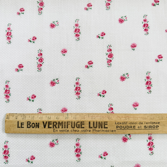 フランス ヴィンテージ ファブリック・白いドットと薔薇 4枚目の画像