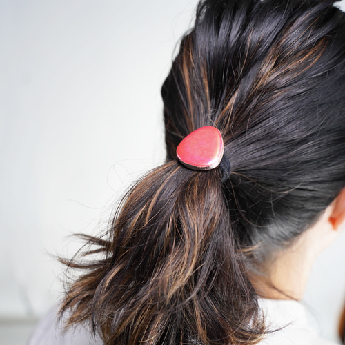 TH-85 美濃焼 タイル ヘアゴム パールカラー【裏面レザー加工】RED