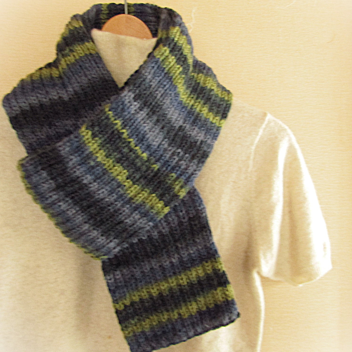 ❁手編み❁ボーダーマフラー(ダークブルー系)一点もの❁creema限定❁