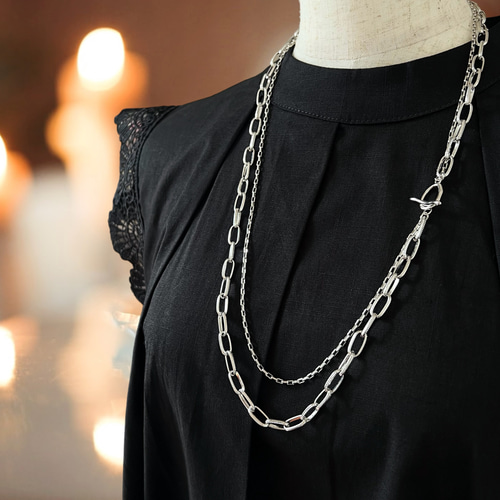  　156　ヘマタイト　ロングチェーン　ネックレス 大粒ヘマタイトのロングネックレス / 105cm | iichi 日々の暮らしを