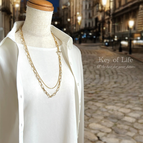 Key of Life▶︎ダブルチェーン シルバー ネックレス 65cm 大人 きれい