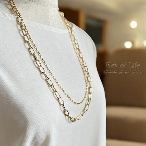 Key of Life▶︎ダブルチェーン シルバー ネックレス ☆長さ65cm 大人