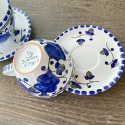 ティーカップ ＆ソーサーマヨリカ焼き イタリア陶器 青い陶器 コーヒーカップ TAZ021 3枚目の画像