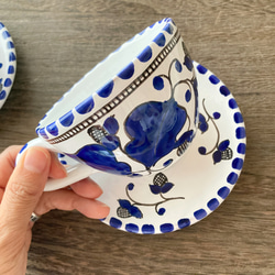 ティーカップ ＆ソーサーマヨリカ焼き イタリア陶器 青い陶器 コーヒーカップ TAZ021 4枚目の画像