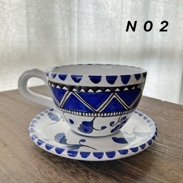 ティーカップ＆ソーサーマヨリカ焼き イタリア陶器 青い陶器  コーヒーカップ TAZ022 3枚目の画像
