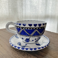 ティーカップ＆ソーサーマヨリカ焼き イタリア陶器 青い陶器  コーヒーカップ TAZ022 7枚目の画像