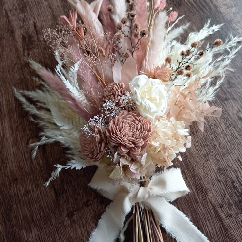 『再再販』モーヴピンクのボリュームスワッグ✿ブーケ　プリザーブドフラワー　ドライ 再再再販』モーヴピンクのボリュームパンパス スワッグ✿ブーケ