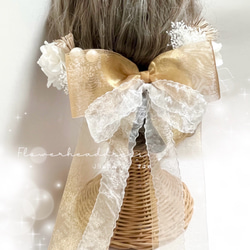 成人式　卒業式　結婚式　髪飾り　ダブルオーガンジーリボン　ドライフラワー　かすみ草　振袖　袴　和装　七五三　753 1枚目の画像